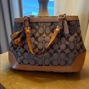 Coach Brown and Tan Signature Shoulder Bag